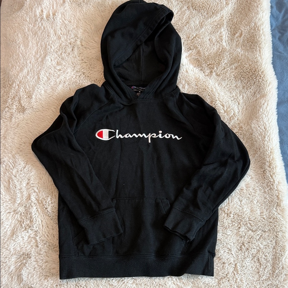 KIDS-Champion Black Pullover with Red & White Logo- Size M